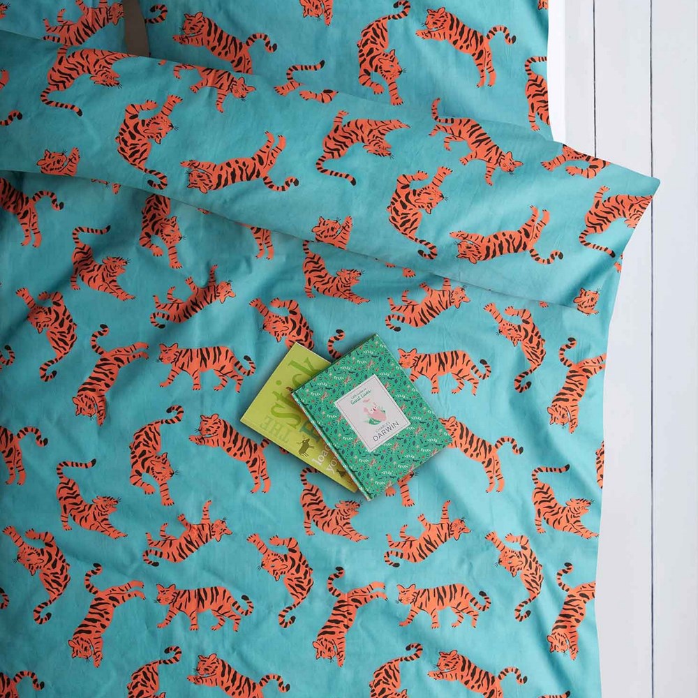 Tigers Organic Cotton Bedding Set by Anorak in Blue Orange